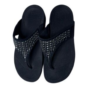 Fitflop Black Rhinestone Embellished Sandals. Size 7.